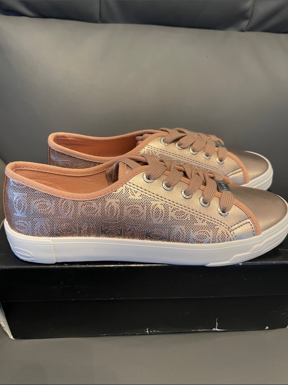 bebe Metallic Rose Gold Low-Top Sneakers